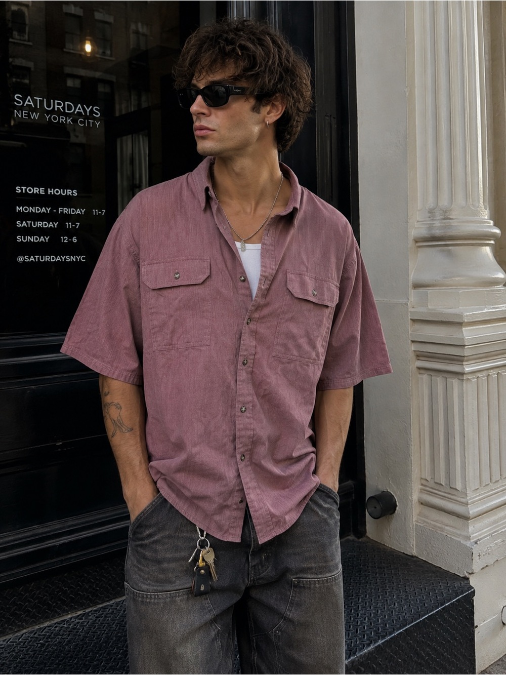 Wrangler Short-Sleeve Button-Down Shirt in Dusty Mauve